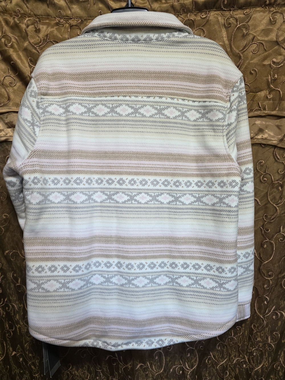 Free Country Women's Cream and Tan Striped Fleece Shacket - Picture 2 of 4